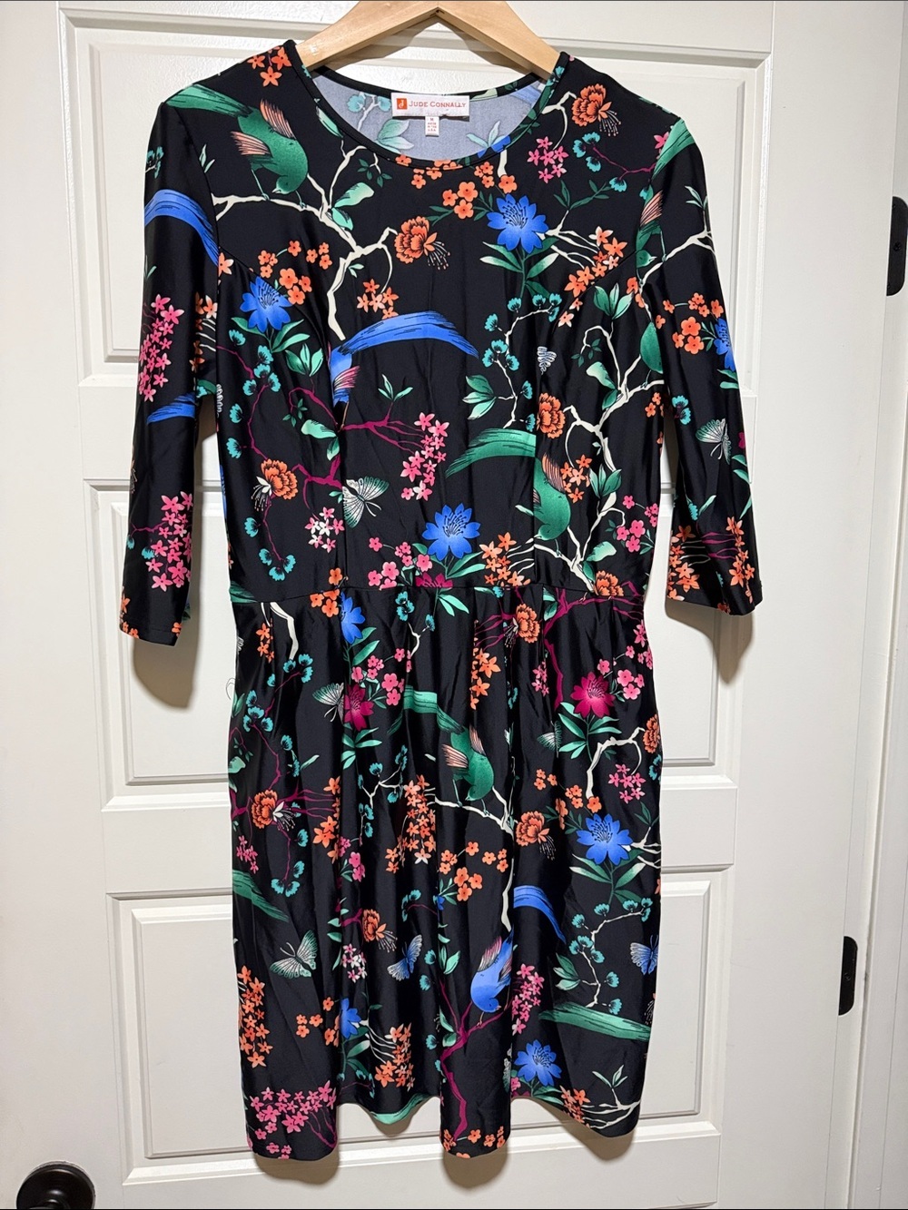 Jude Connally Black Floral Long-Sleeve Fit-and-Flare Dress